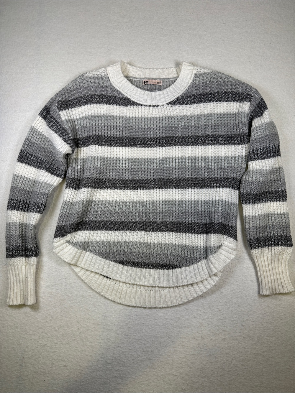 SO Women's Gray and White Striped Crewneck Sweater (P25)